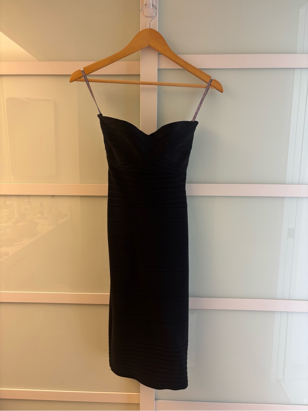 Herve Leger Black Bandage Strapless Midi Dress